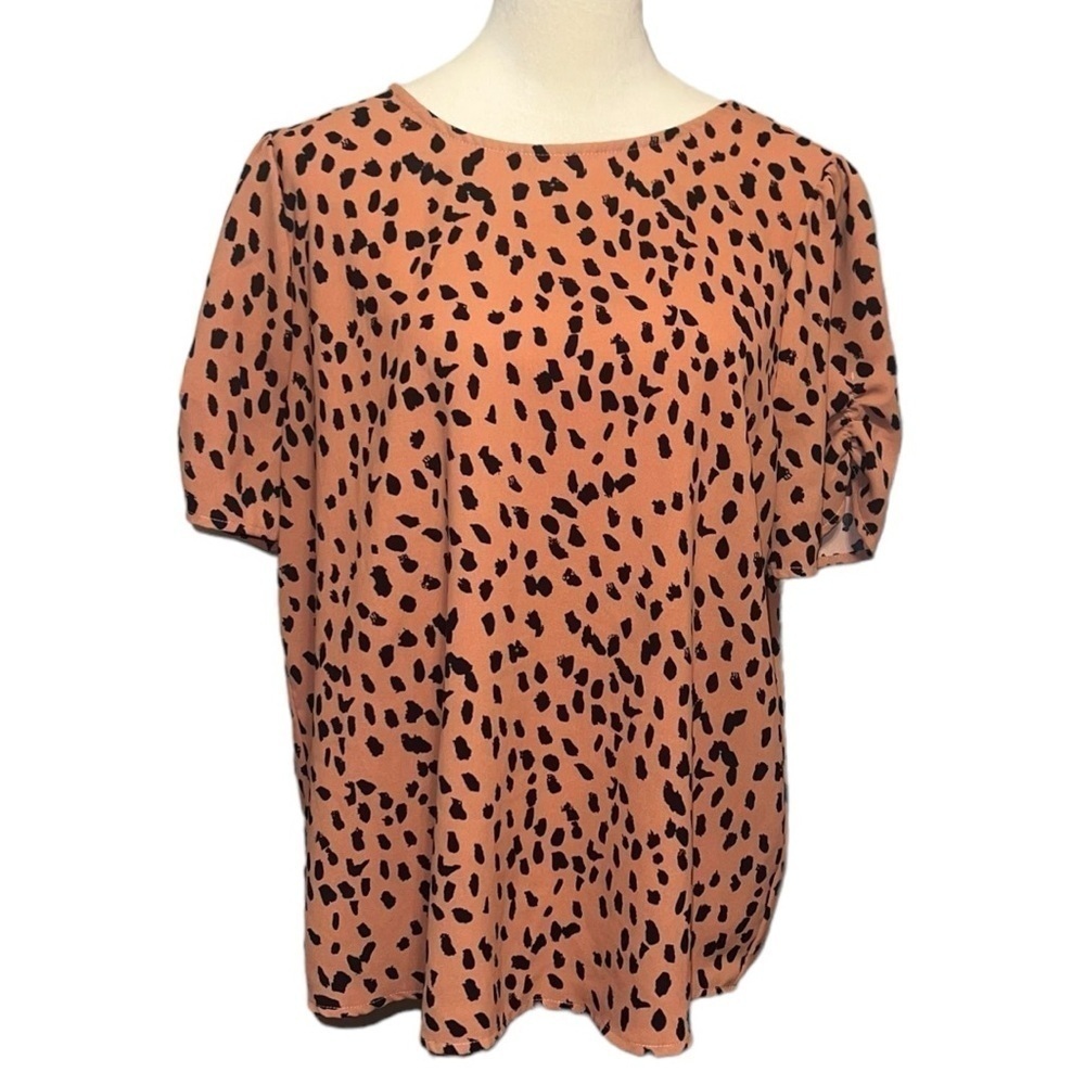Papermoon Leopard Print Tie Back Blouse Women’s Large Puff Sleeve Animal Print
